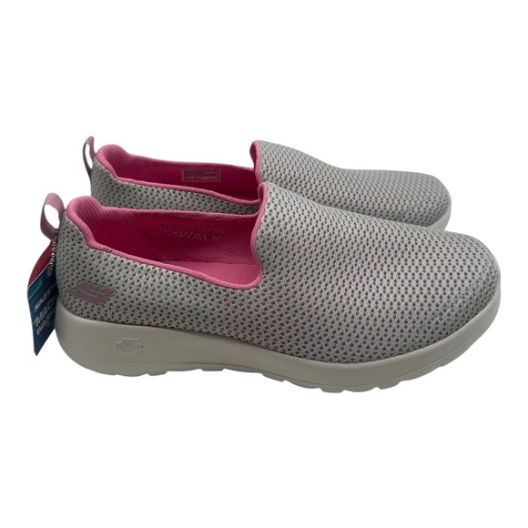 Skechers Go Walk Joy Shoes Women Sz 7 WIDE FIT Gray Pink Slip On Sneakers Loafer - Picture 2 of 10